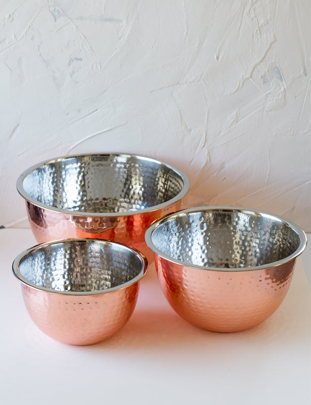 Hammered Stainless Steel Bowls - Set of 3